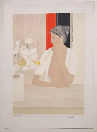 石版画 Cathelin - Le bouquet blanc