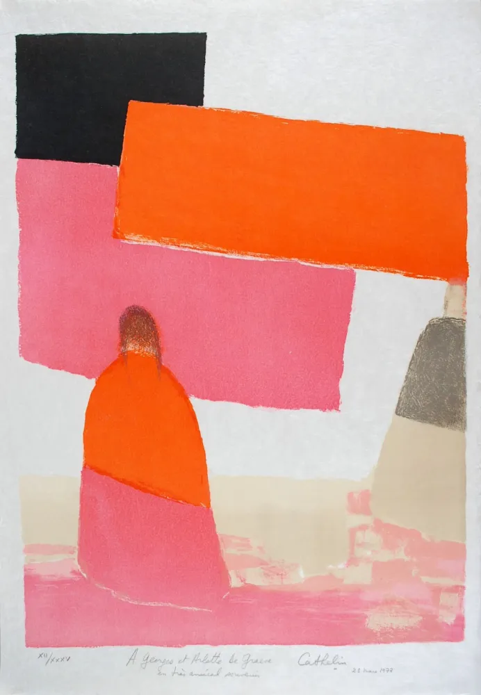 石版画 Cathelin - Les deux Indiennes, Mexique 2 - The two Indian women, Mexico 2