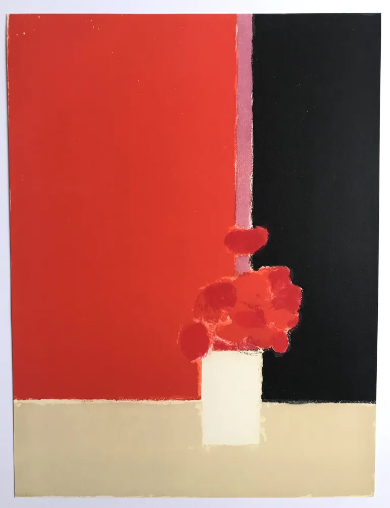 石版画 Cathelin - Tokonoma sur fond rouge et noir