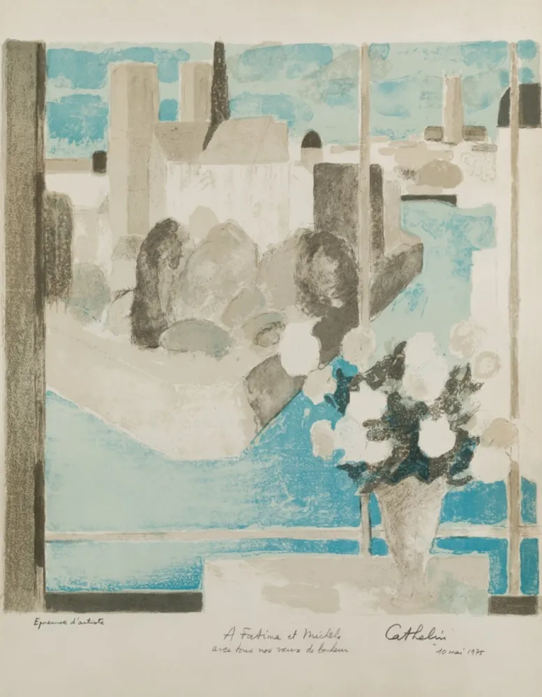 石版画 Cathelin - Vase à la fenêtre