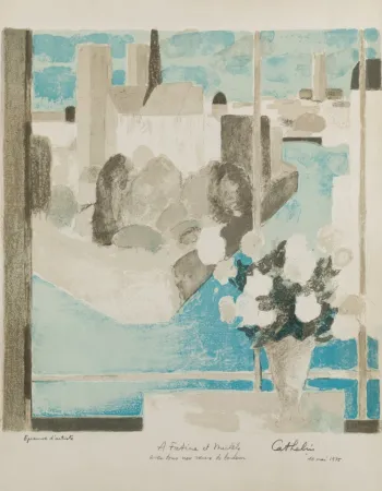 石版画 Cathelin - Vase à la fenêtre