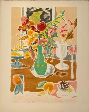 石版画 Cavailles - Vase de fleurs