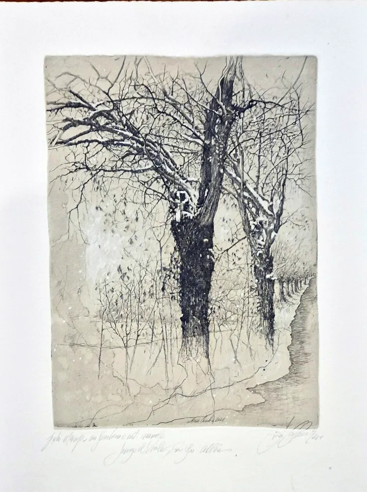 蚀刻版画 Ceschin - Lungo il viale, fra gli alberi