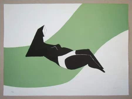 石版画 Chadwick - Reclining Figure on Green Wave