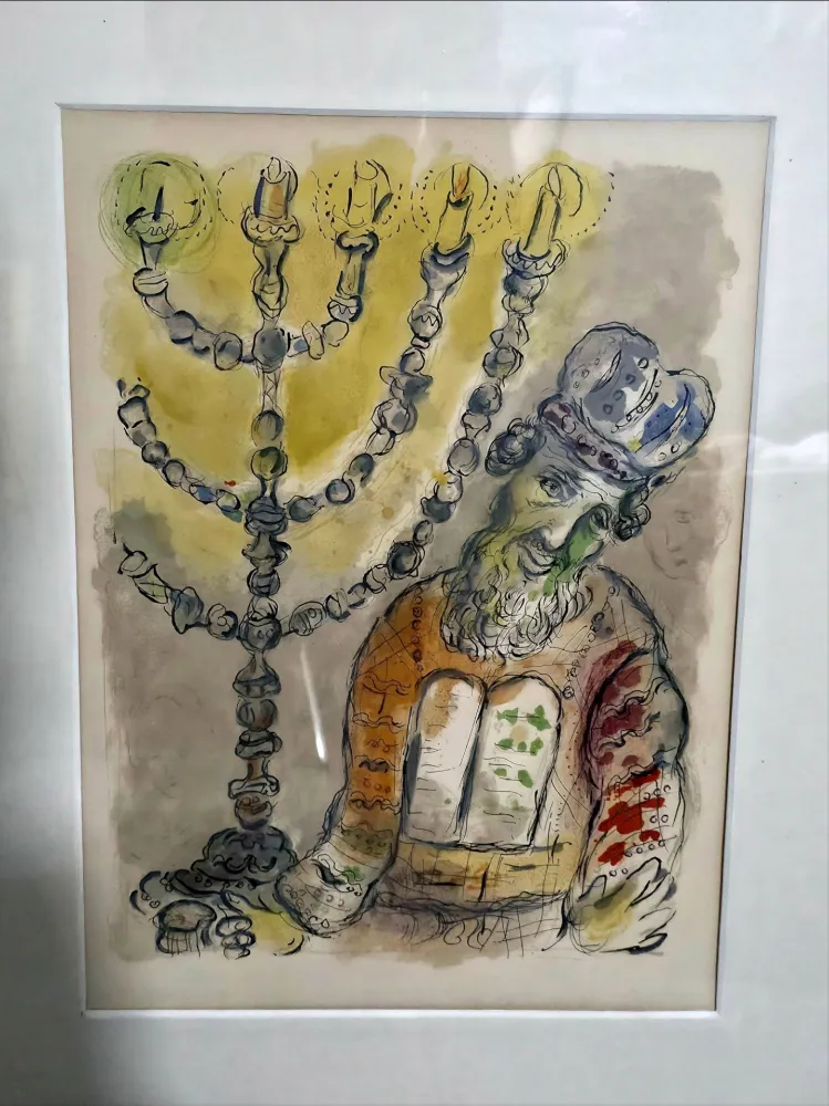 石版画 Chagall - Aaron and the Seven Branched Lampstand Story of Exodus 1966