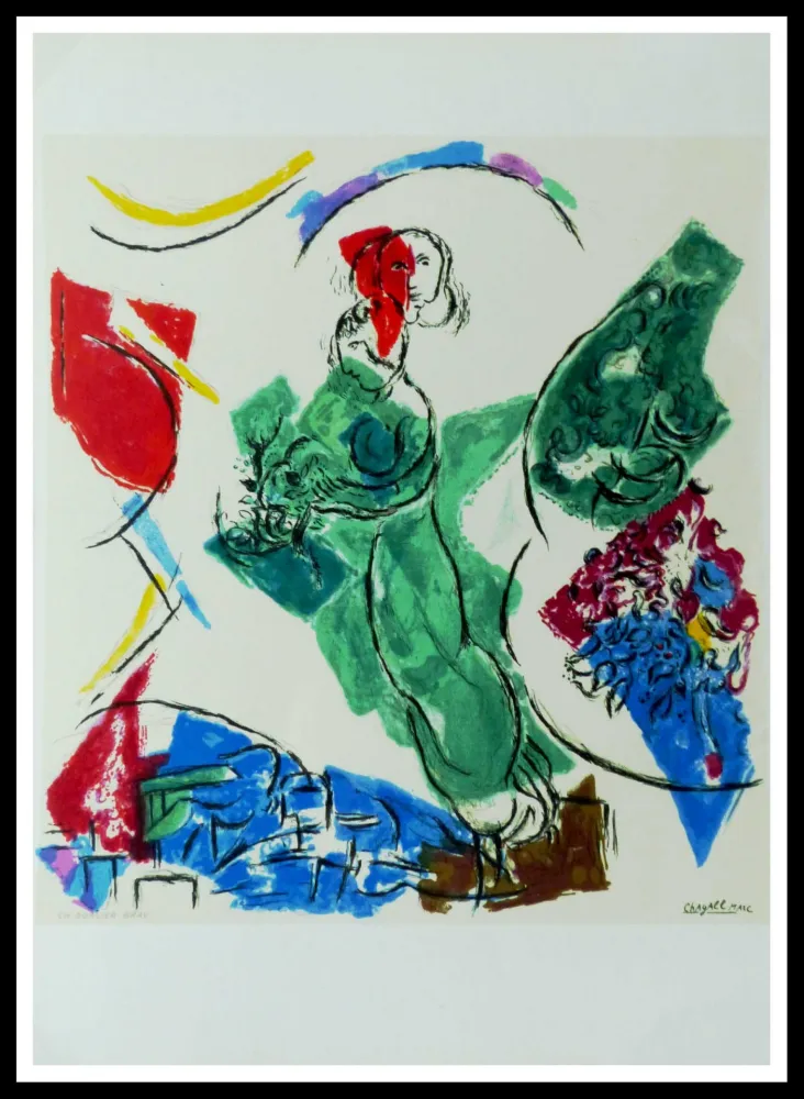 石版画 Chagall (After) - FEMME EN VERT
