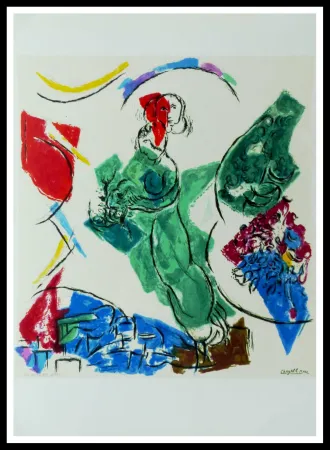 石版画 Chagall (After) - FEMME EN VERT