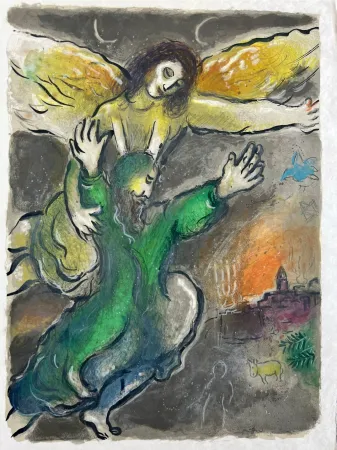 石版画 Chagall - And Moses beheld all the worke, and beholde, they had done it as the Lorde had commanded; and Moses blessed them
