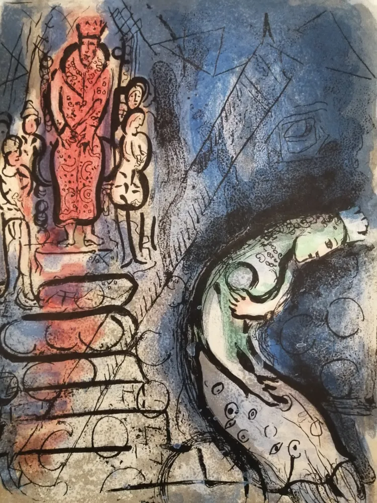 石版画 Chagall - Assureus chasse Vasthi