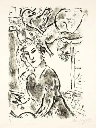 石版画 Chagall - Autoportrait à la fenêtre