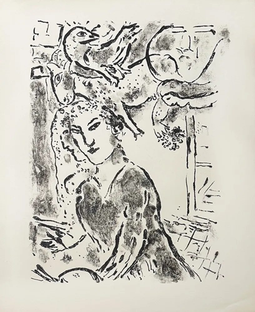 石版画 Chagall - Autoportrait à la fenêtre