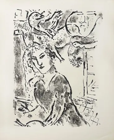 石版画 Chagall - Autoportrait à la fenêtre