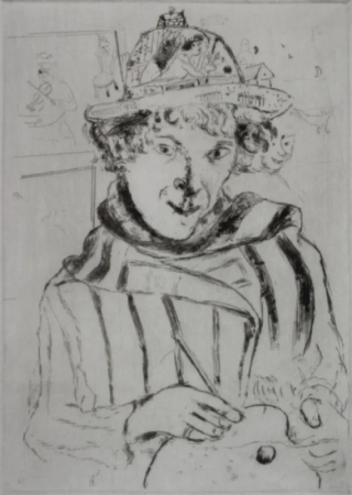干刻版画 Chagall - Autoportrait au Chapeau Orné