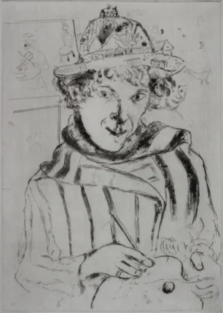 干刻版画 Chagall - Autoportrait au Chapeau Orné