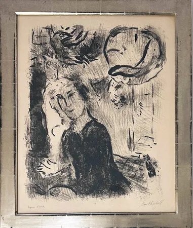 石版画 Chagall - Autoportrait au visage gris