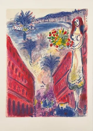 石版画 Chagall - Avenue de la victoire à Nice