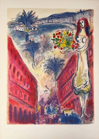 石版画 Chagall - Avenue de la victoire à Nice