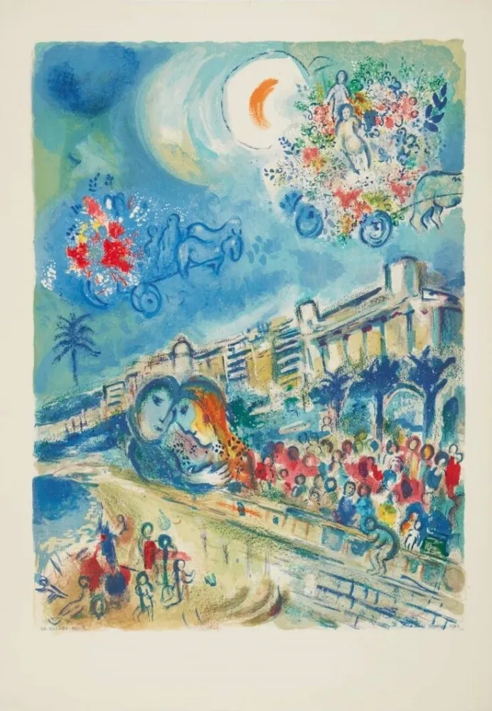 石版画 Chagall - Bataille de Fleurs (Carnaval of Flowers)