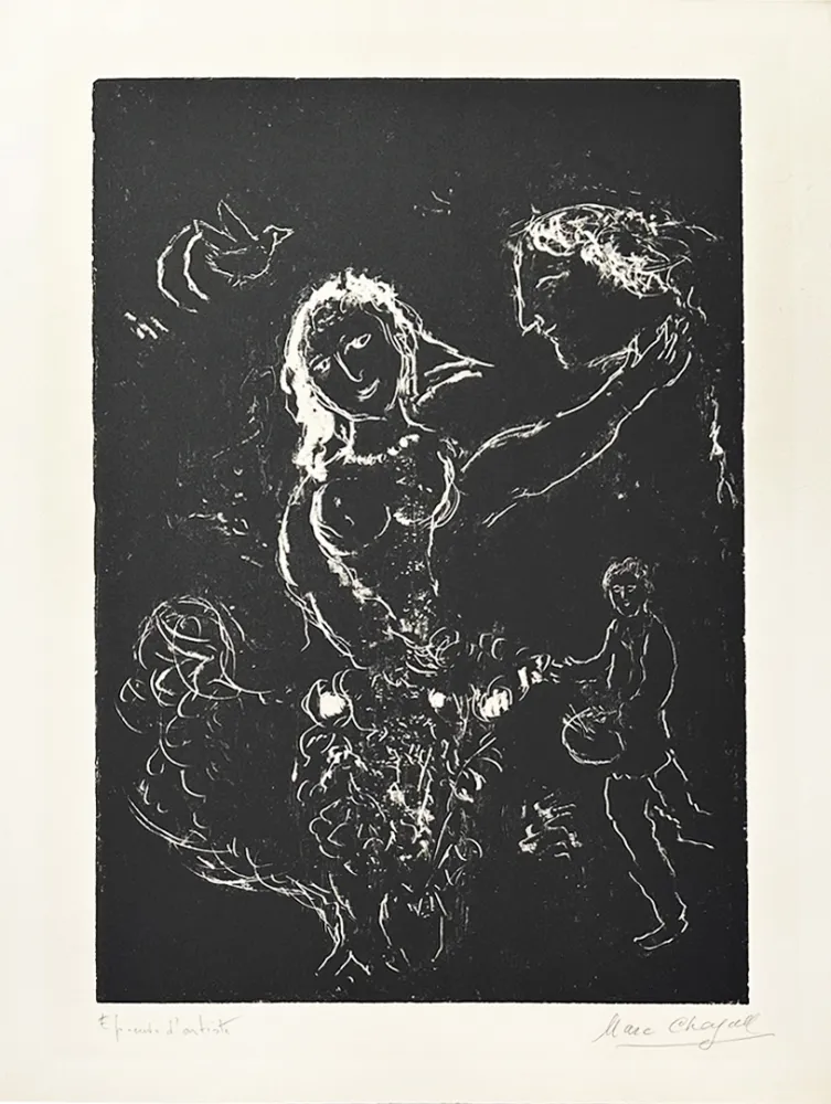 石版画 Chagall - Blanc sur noir
