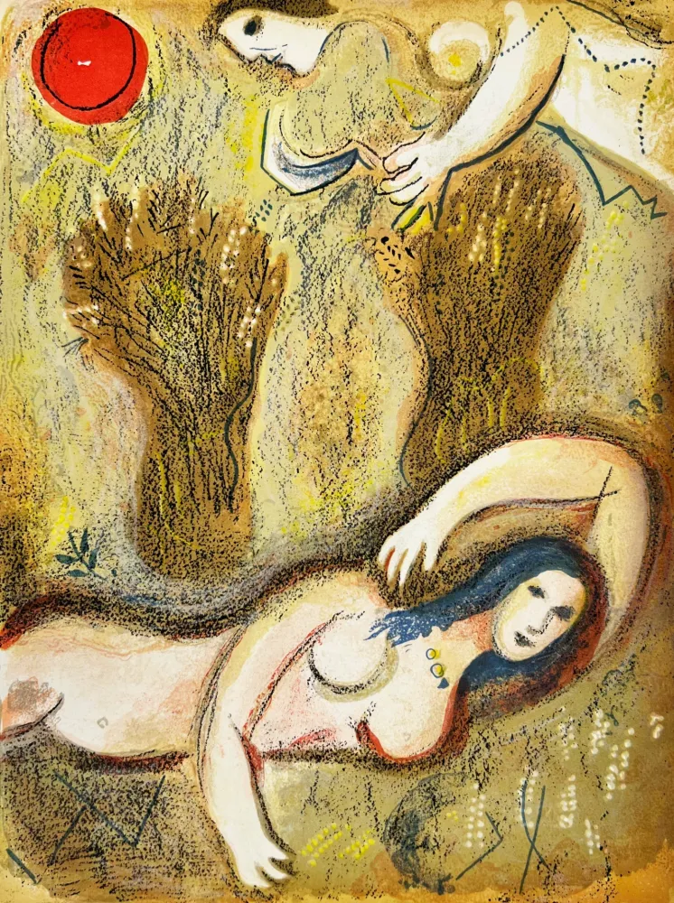 石版画 Chagall - Boaz wakes up and sees Ruth