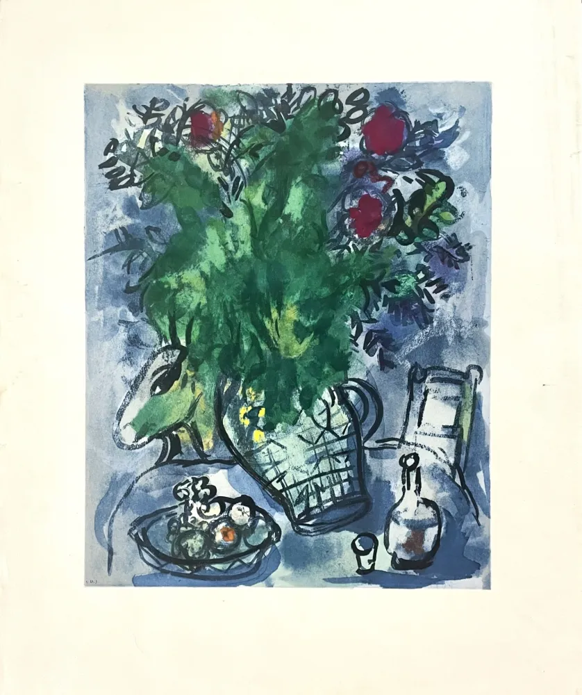 石版画 Chagall - Bouquet Fleuri sur Table