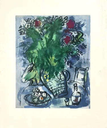 石版画 Chagall - Bouquet Fleuri sur Table
