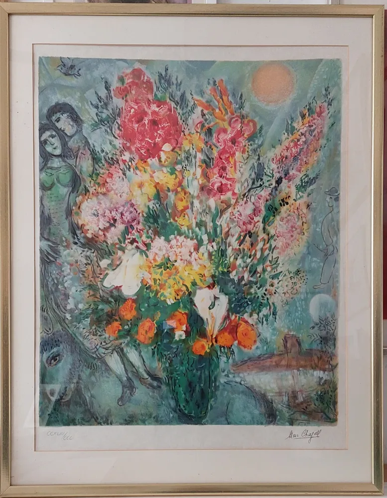石版画 Chagall - Bouquet illuminant le ciel 