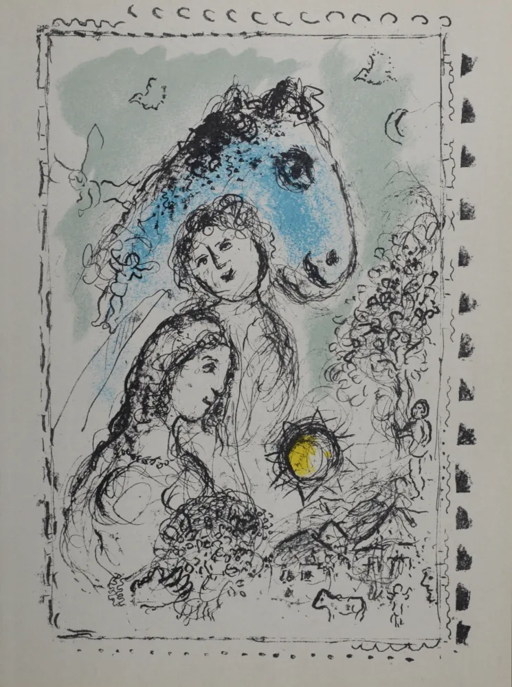 石版画 Chagall - Cheval bleu au couple, 1982