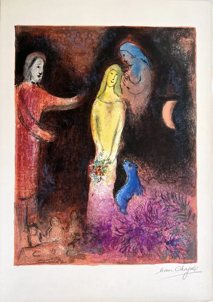 石版画 Chagall - CHLOÉ VÊTUE ET COIFFÉE PAR CLÉARISTE (Daphnis & CHLOÉ - 1961)