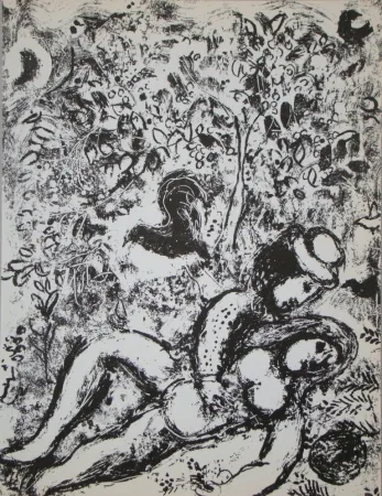 石版画 Chagall - Couple d'amour en face de l'arbre