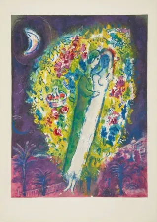 石版画 Chagall - Couple dans les Mimosas (Couple in Mimosa)