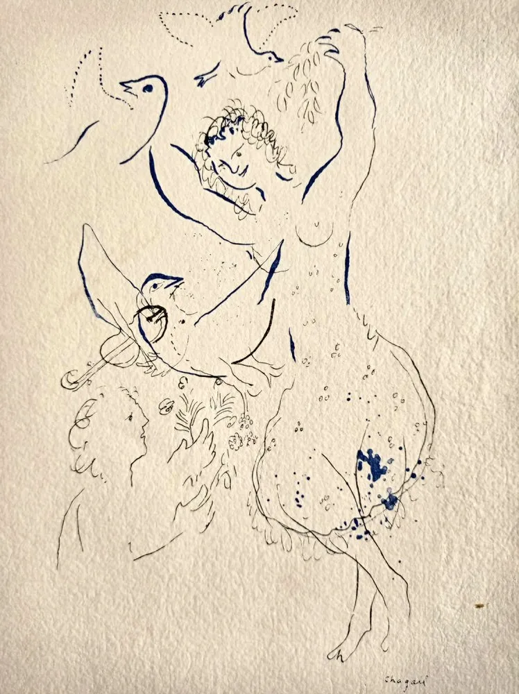 镂版印刷 Chagall -  Dancing girl with birds , Lithograph and Stencil, Jacomet, 1958 