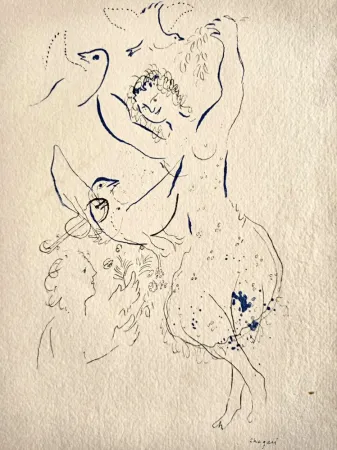 镂版印刷 Chagall -  Dancing girl with birds , Lithograph and Stencil, Jacomet, 1958 