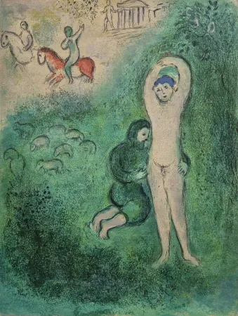 石版画 Chagall - Daphins and Gnathon