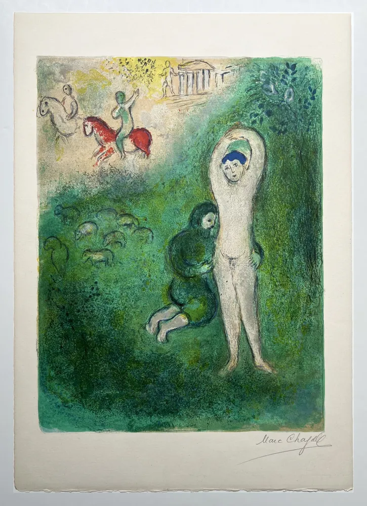 石版画 Chagall - DAPHNIS ET GNATHON. Lithographie originale signée (Daphnis & Chloé, 1961)