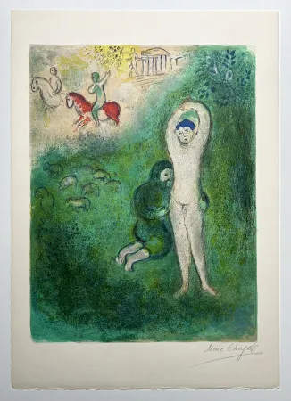 石版画 Chagall - DAPHNIS ET GNATHON. Lithographie originale signée (Daphnis & Chloé, 1961)