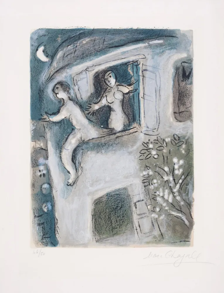 石版画 Chagall - David Sauvé par Michal, from La Bible