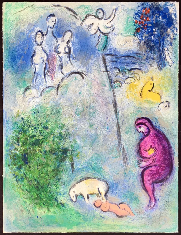 石版画 Chagall - DÉCOUVERTE DE CHLOÉ PAR DRYAS (de la Suite Daphnis & Chloé, 1961)