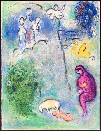 石版画 Chagall - DÉCOUVERTE DE CHLOÉ PAR DRYAS (de la Suite Daphnis & Chloé, 1961)