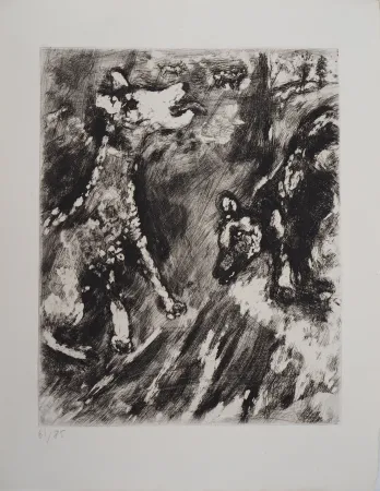 版画 Chagall - Deux chiens au jardin (La lice et sa compagne)