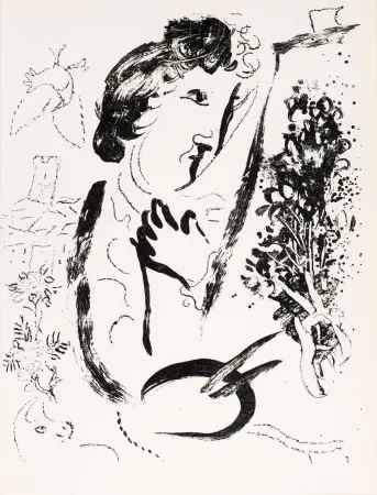 石版画 Chagall - Devant le tableau  