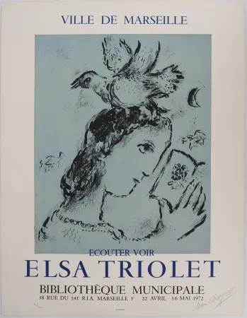石版画 Chagall - Elsa Triolet : Femme à l'oiseau