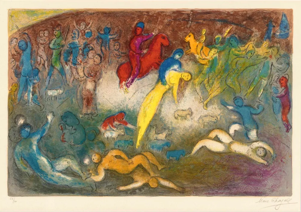 石版画 Chagall - Enlèvement de Chloé (Chloe is carried off by the Methymneans)