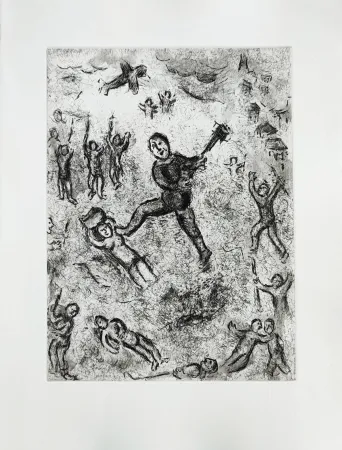 蚀刻版画 Chagall - Et sur la terre