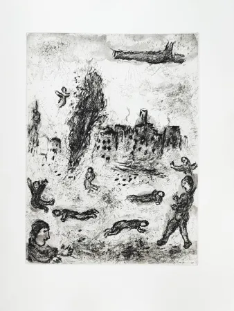蚀刻版画 Chagall - Et sur la terre