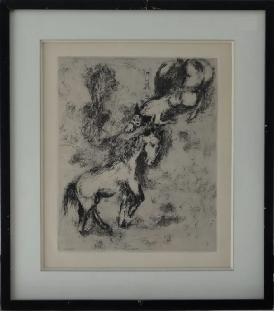 蚀刻版画 Chagall - Fables de la Fontaine - Le cheval et l'âne