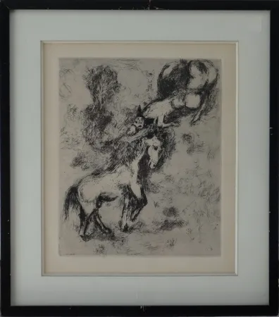 蚀刻版画 Chagall - Fables de la Fontaine - Le cheval et l'âne