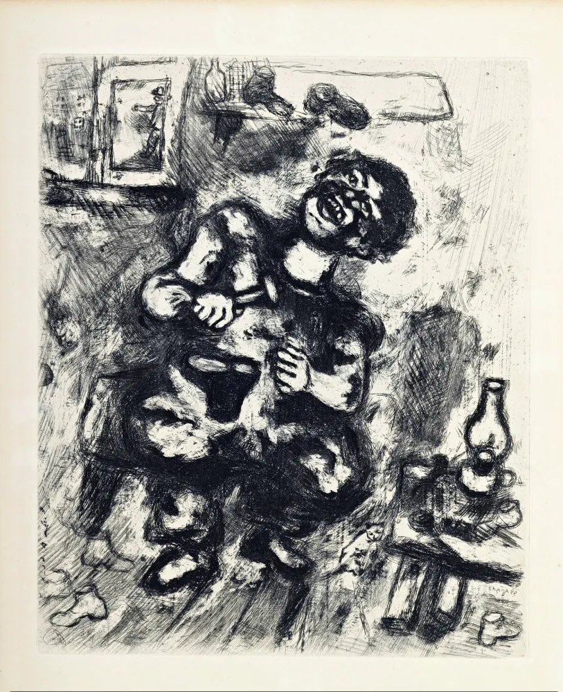 版画 Chagall - Fables de la Fontaine : Le savetier et le financier, 1952