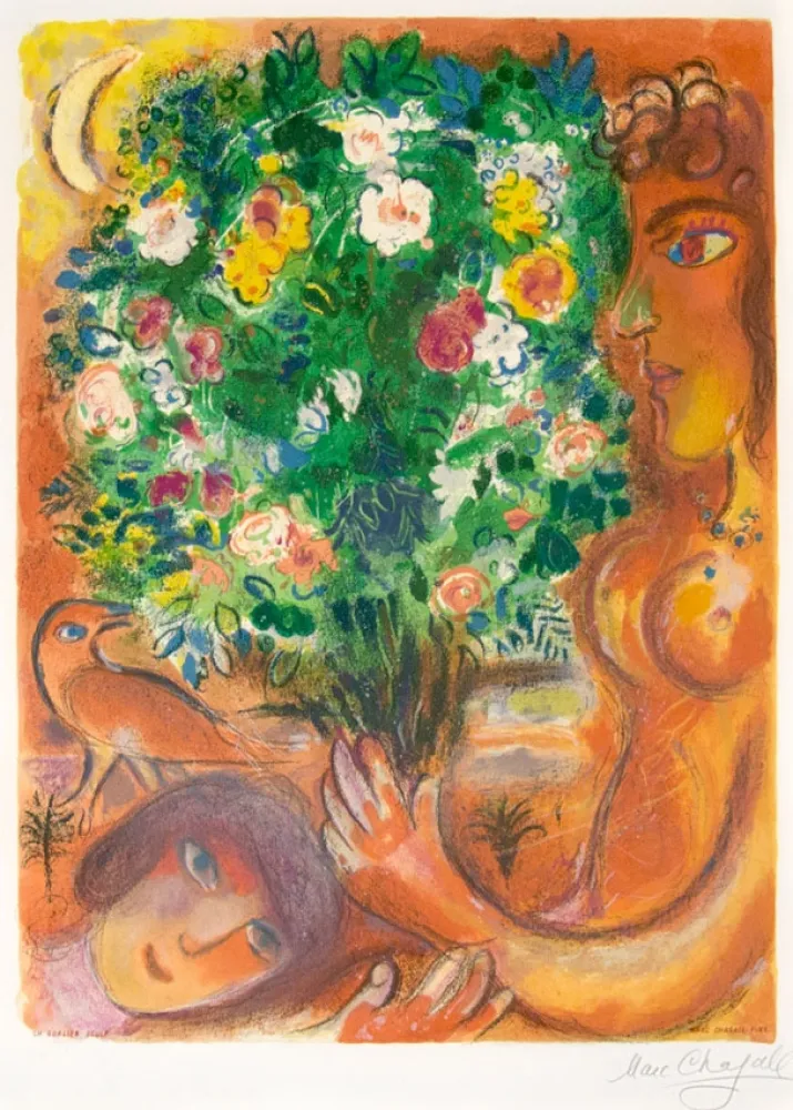 石版画 Chagall - Femme au Bouquet (Woman with Bouquet)