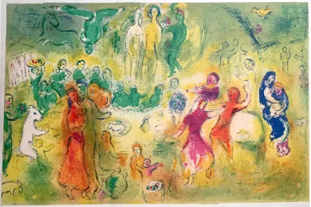 石版画 Chagall - FESTIN NUPTIAL DANS LA GROTTE DES NYMPHES (Daphnis & Chloe - 1961)